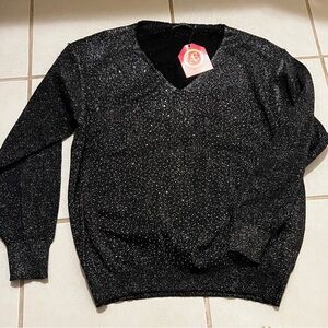 Black Glitter V-Neck Sweater